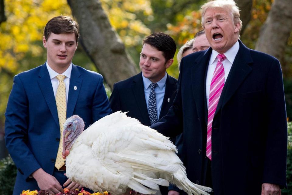 US President Donald Trump pardons Thanksgiving turkey Drumstick (AFP/Getty Images)