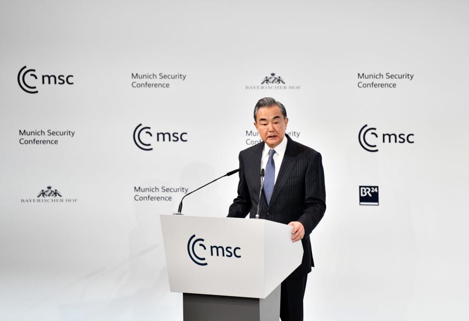 Chinas oberster Außenpolitiker Wang Yi auf der Münchner Sicherheitskonferenz. - Copyright: Jin Mamengni/dpa