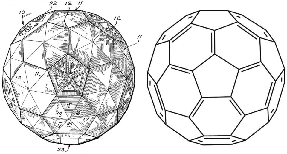 <div class="inline-image__caption"><p>A comparison of the buckeyball with Fuller's Hexa-Pent.</p></div> <div class="inline-image__credit">Courtesy HarperCollins</div>