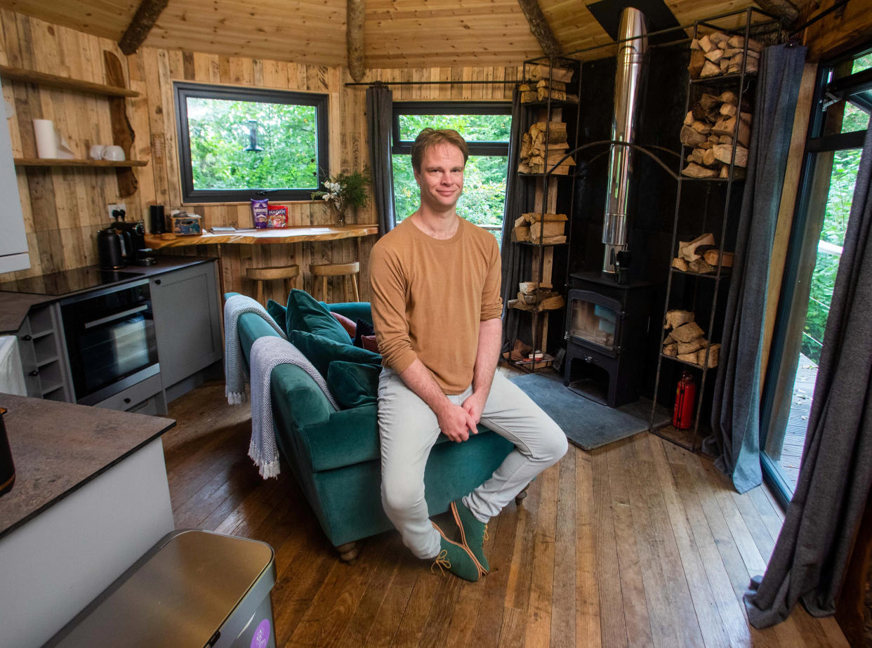 John Kitson pictured at The Cornish Treehouse he built without planning permission in Cornwall. (SWNS)