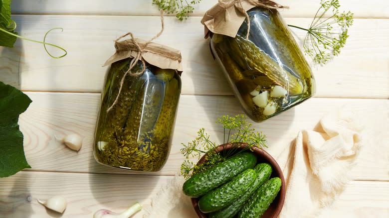 Different jars of pickles