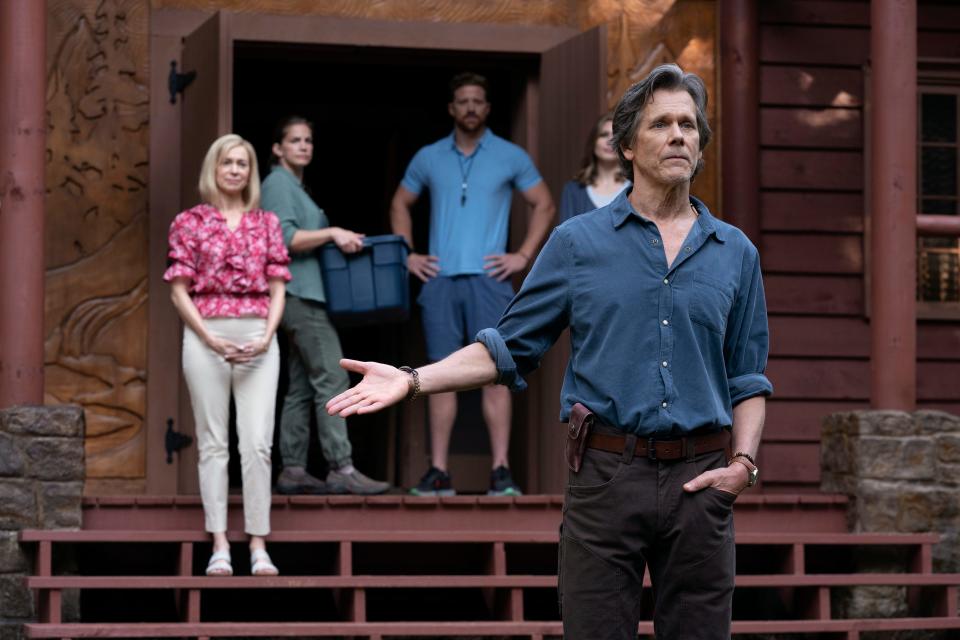 Kevin Bacon (right) stars as the enigmatic owner of a gay-conversion summer camp in the horror film "They/Them."