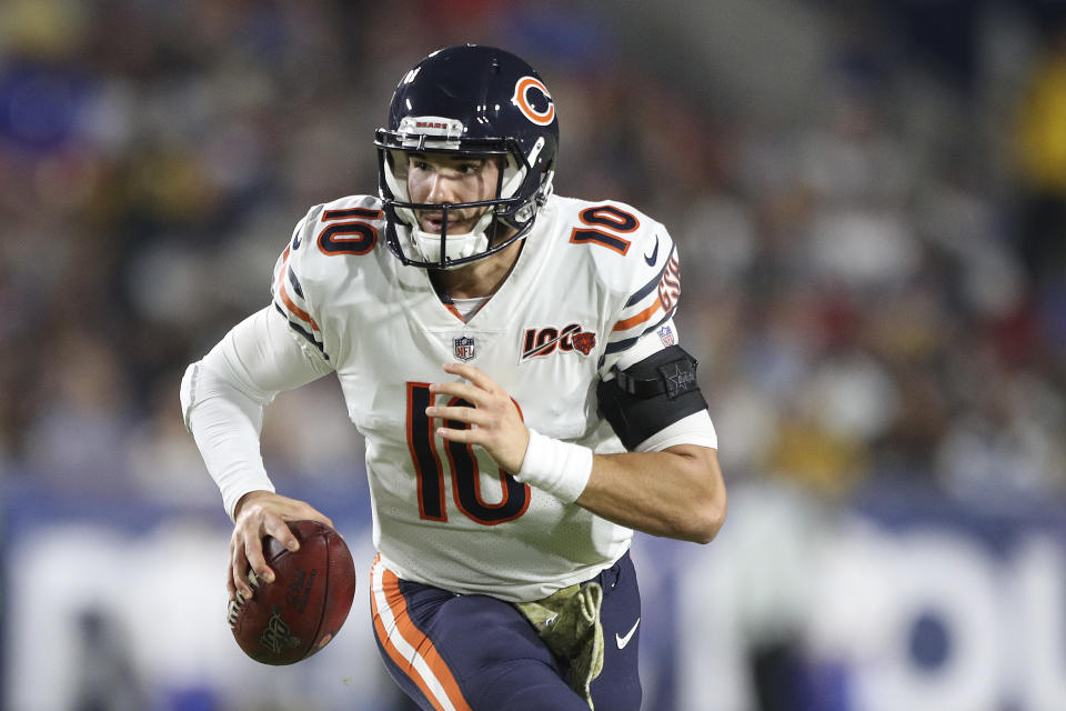 Though he was having yet another rough game, Bears coach Matt Nagy insists that he pulled Mitch Tribusky on Sunday because of a hip injury.