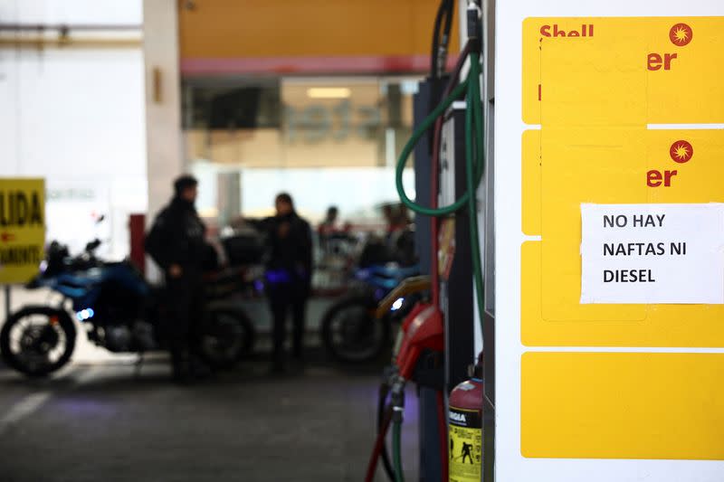 People queue for fuel during shortage, in Buenos Aires