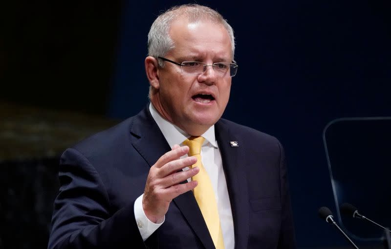 Australian Prime Minister Scott Morrison addresses the 74th session of the United Nations General Assembly at U.N. headquarters in New York City, New York, U.S.