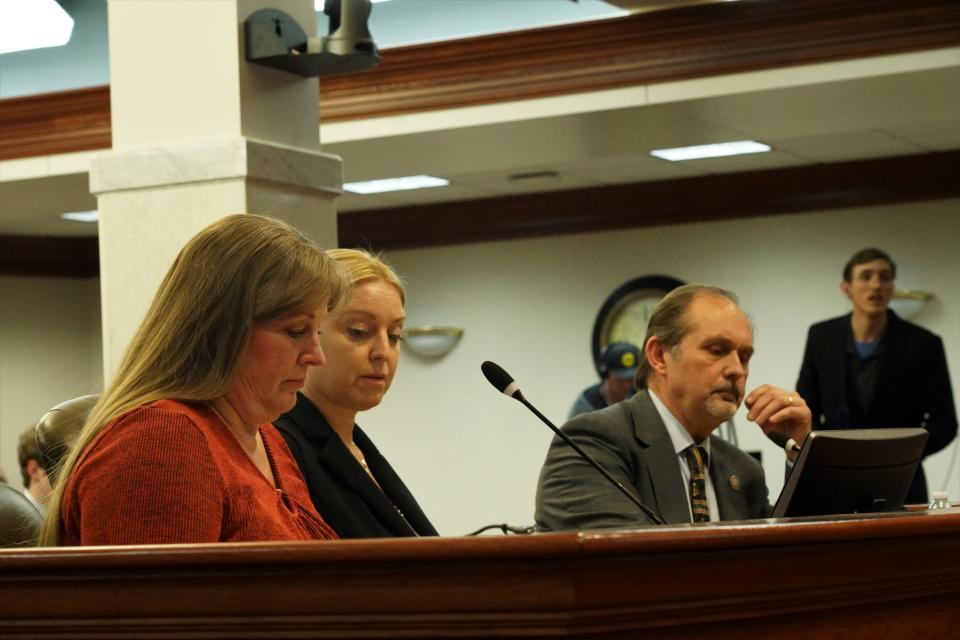 Sen. Julie Frye-Mueller prepares to testify in front of the Senate Select Committee on Discipline and Expulsion in Pierre on Tuesday, Jan. 31.