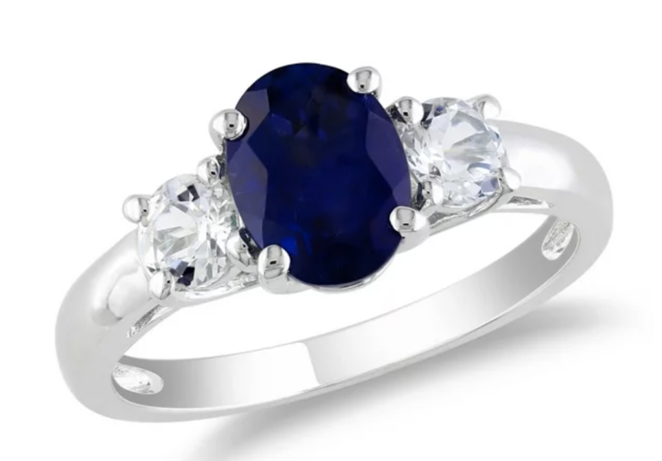 Tangelo 2.63 Carat Created Blue and White Sapphire Sterling Silver Ring. Image via Walmart.