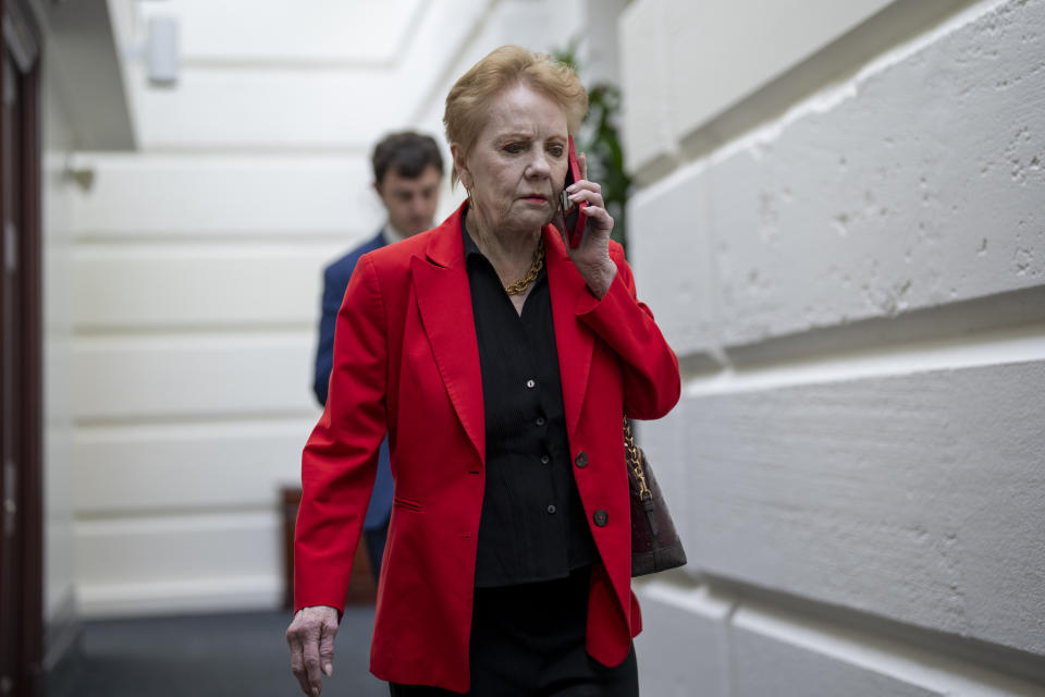 House Appropriations Committee Chair Kay Granger, R-Texas, arrives as House Republicans meet behind closed-doors to determine how quickly lawmakers can wrap up this fiscal year's final set of spending bills and passed to avoid a partial government shutdown, at the Capitol in Washington, Wednesday, March 20, 2024. (AP Photo/J. Scott Applewhite)