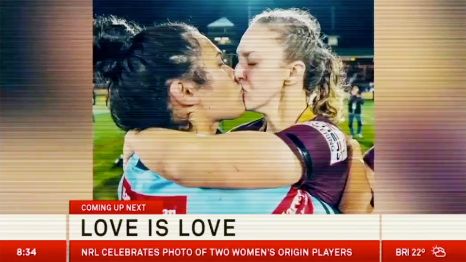 Karina Brown and Vanessa Foliaki, pictured here in the new NRL ad.