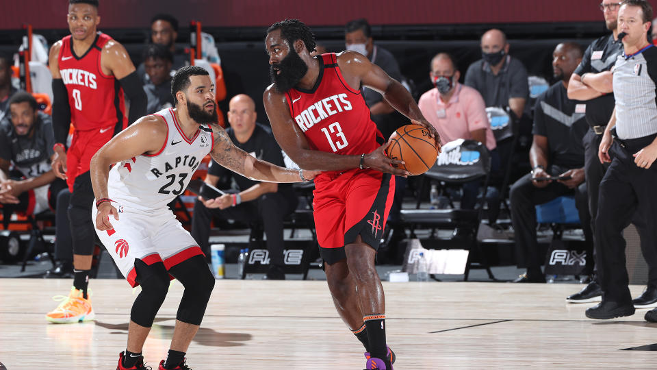 There are a number of reasons why James Harden wouldn't be a great fit for the Raptors. (Photo by Joe Murphy/NBAE via Getty Images)