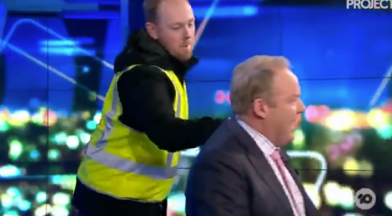 Peter Helliar was approached by a security guard after one of his jokes about late socialite Gloria Vanderbilt didn’t quite hit the mark. 