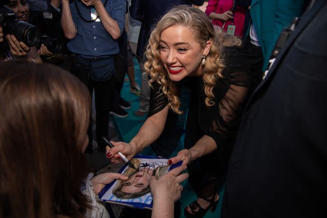 <p>Vianney Le Caer/Deadline via Getty Images</p> Amber Heard at the Taormina Film Festival on June 24, 2023