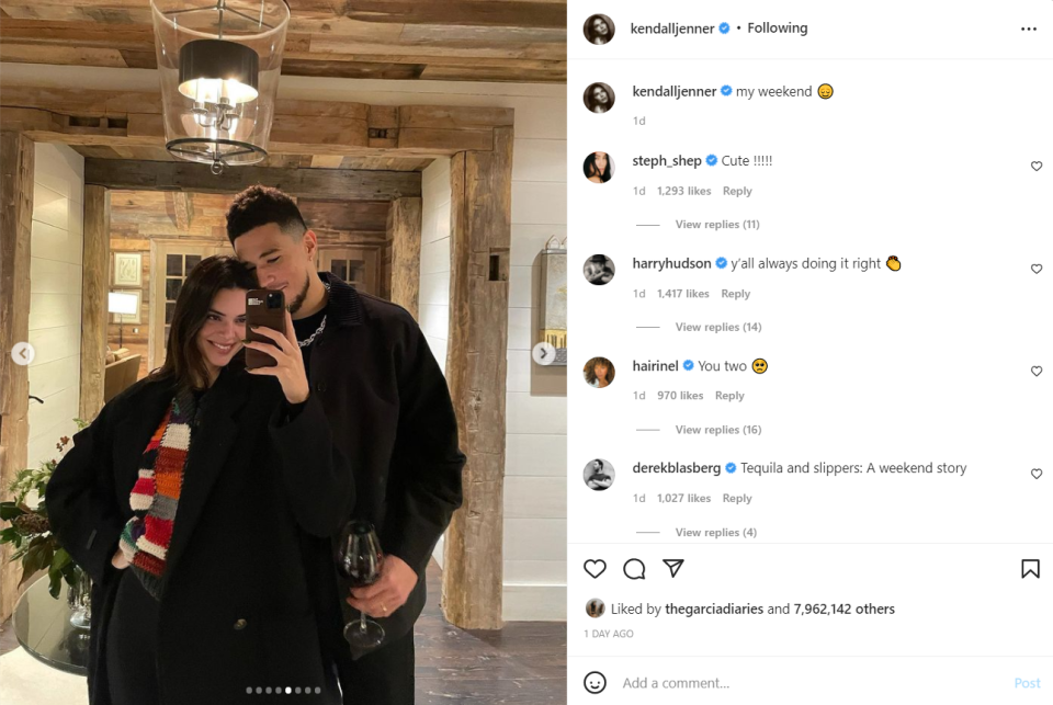 Kendall Jenner's photo with Devin Booker wearing a gold band in a Jan. 2, 2022, Instagram post caused speculation that the couple had gotten married.
