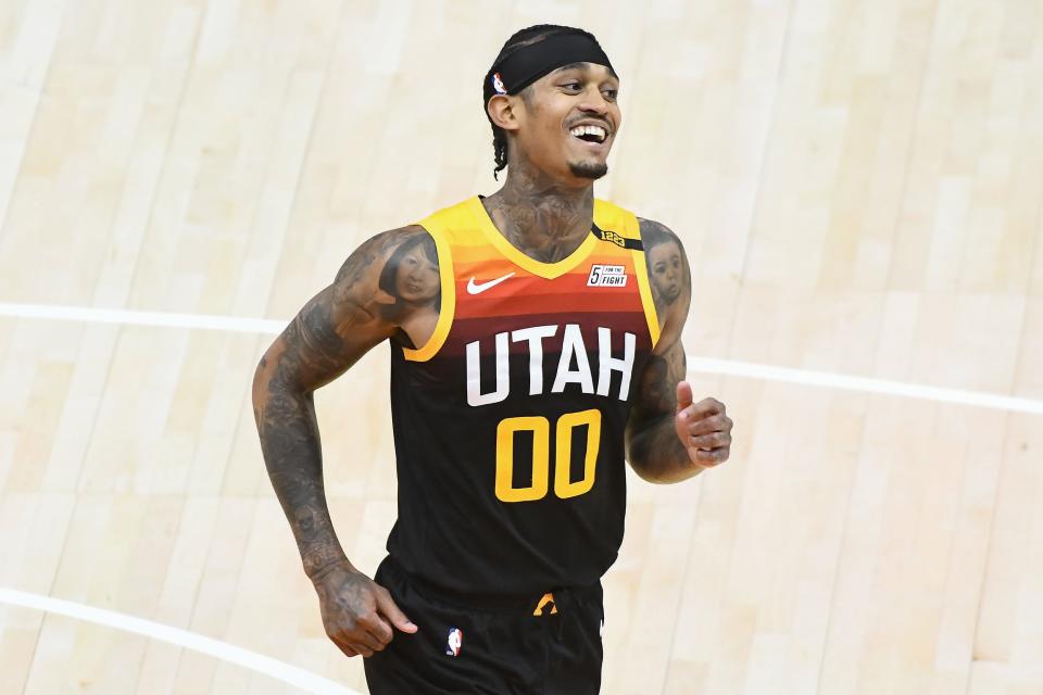 Image: Jordan Clarkson during Game Five of the Western Conference first-round playoff series against the Memphis Grizzlies at on June 2, 2021 in Salt Lake City. (Alex Goodlett / Getty Images)