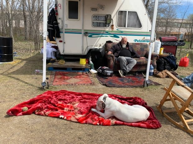 Guylain Levasseur says campers have worked to make the campsite safe, and the eviction notice is stressing everybody out. (Shuyee Lee/CBC - image credit)