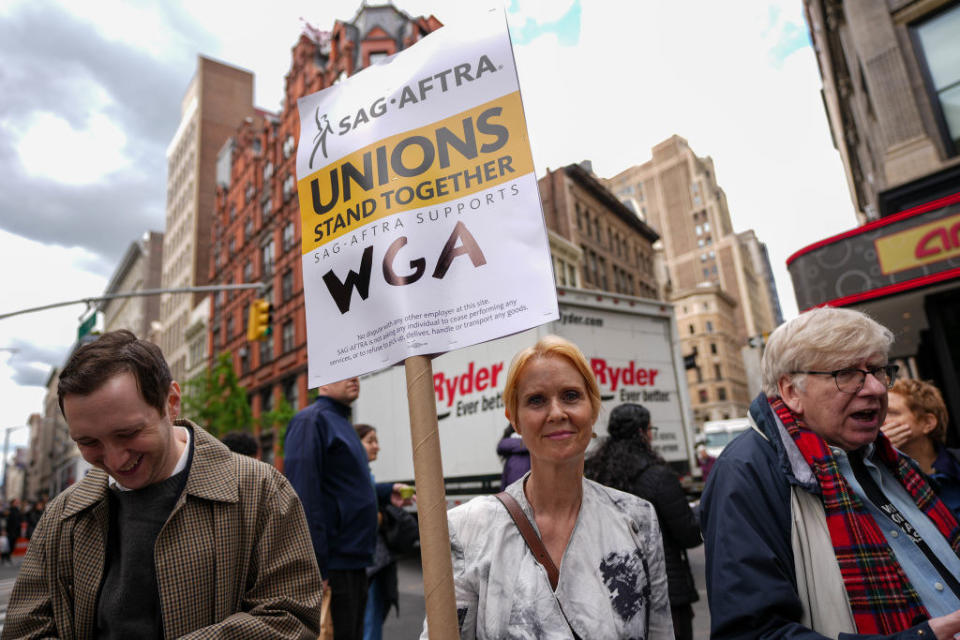 Cynthia Nixon protesting