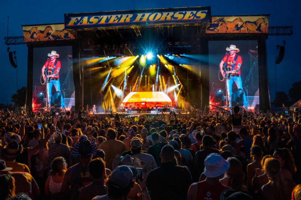 Jason Aldean performs during Faster Horses Festival at Michigan International Speedway on July 18, 2021 in Brooklyn, Michigan. Source: Photo by Erika Goldring/Getty