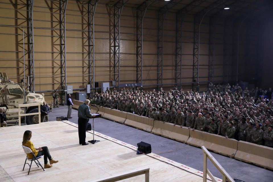 President Trump delivers remarks to the troops at Al Asad Air Base. (Photo: Jonathan Ernst/Reuters)