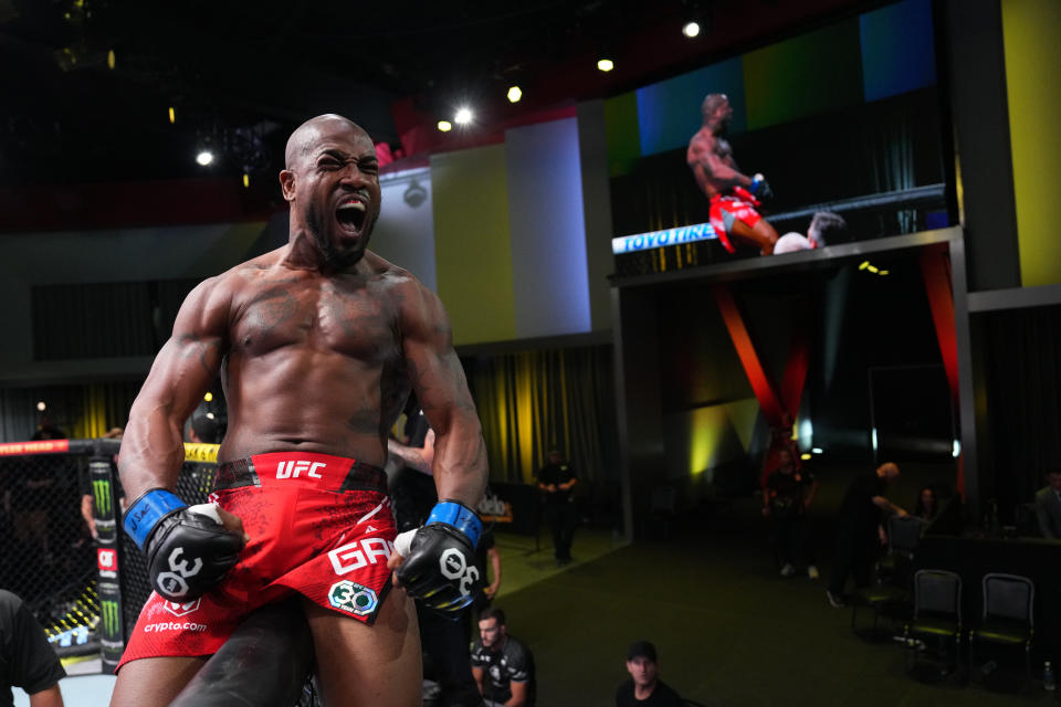 LAS VEGAS, NEVADA - OCTOBER 07: Bobby Green reacts after defeating Grant Dawson in a lightweight fight during the UFC Fight Night weigh-in at UFC APEX on October 07, 2023 in Las Vegas, Nevada. (Photo by Al Powers/Zuffa LLC via Getty Images)