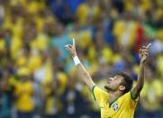 Brazil's Neymar celebrates a goal during the 2014 World Cup opening match between Brazil and Croatia at the Corinthians arena in Sao Paulo June 12, 2014. REUTERS/Murad Sezer