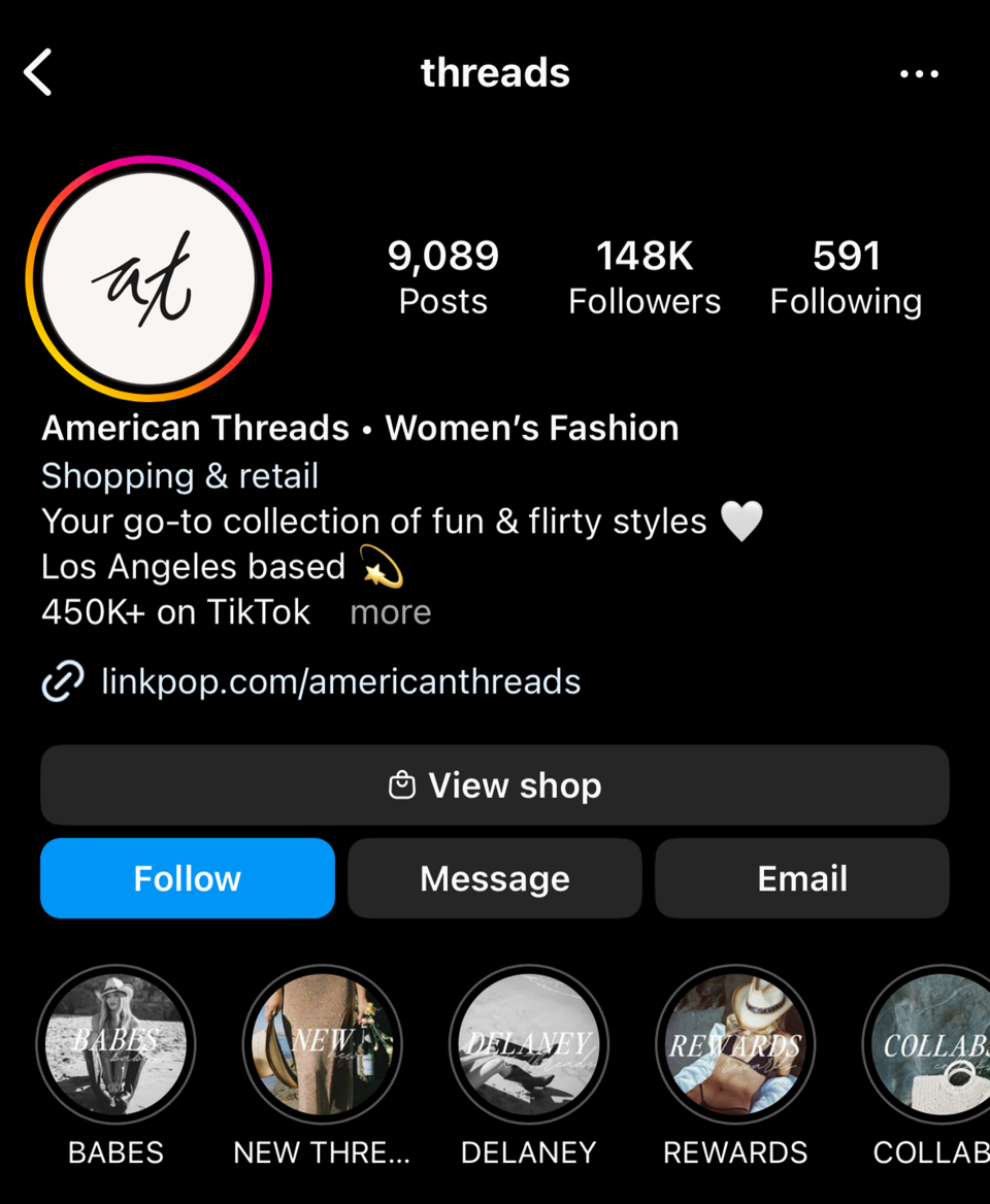 Ein Einzelhändler namens American Threads besaß den Threads-Handle auf Instagram, als Threads im Juli zum ersten Mal startete.