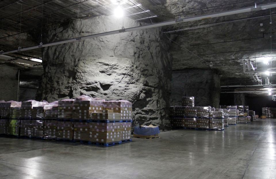 Pallets sit inside a refrigerated storage area at the former Cargill meat slicing and packaging plant in the Springfield Underground on Thursday, March 12, 2015. With the company ceasing operations in Springfield it has opened up a rare vacancy in the underground. 