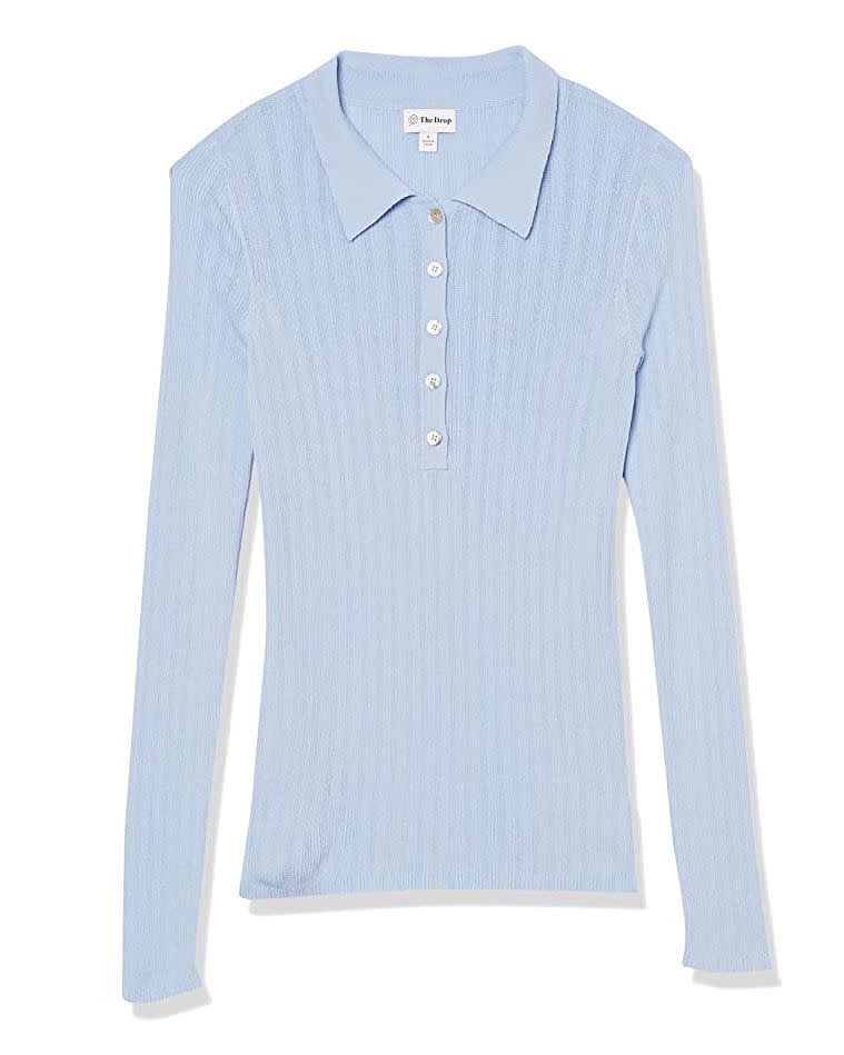 2) Dara Slim Fitted Variegated Rib Polo Sweater