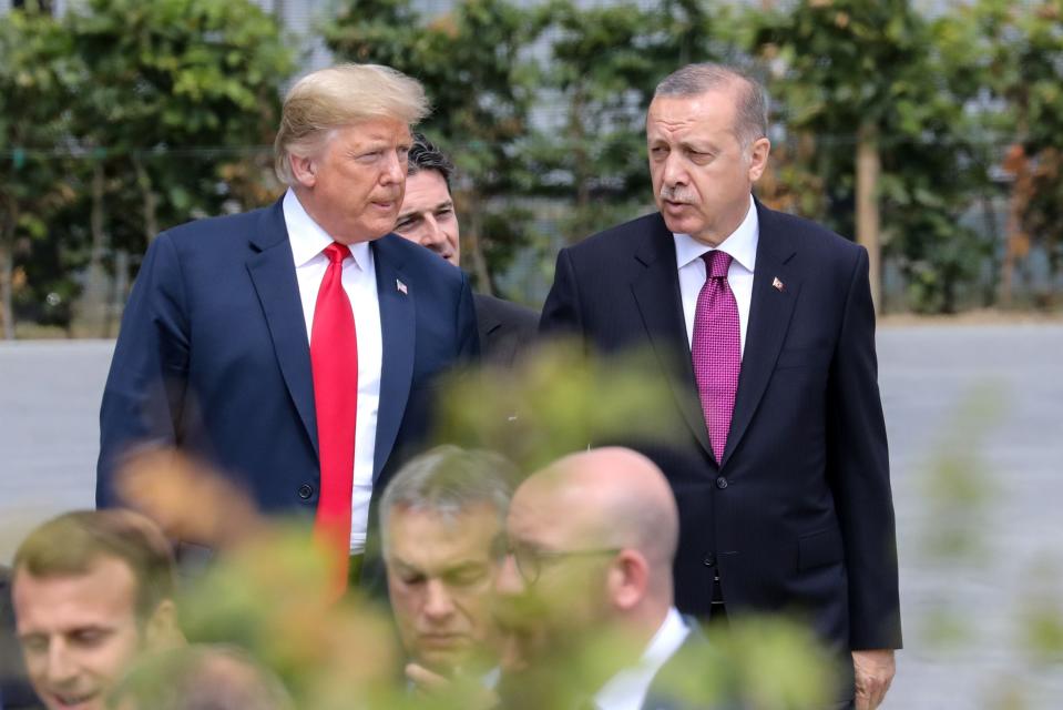 President Donald Trump speaks with Turkey's President Recep Tayyip Erdogan on July 11, 2018.