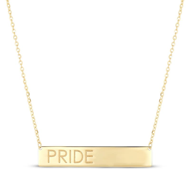 <p><a href="https://go.redirectingat.com?id=74968X1596630&url=https%3A%2F%2Fwww.kay.com%2Fpride-bar-necklace-10k-yellow-gold-20%2Fp%2FV-715809303&sref=https%3A%2F%2Fwww.cosmopolitan.com%2Fstyle-beauty%2Fg36120764%2Flgbt-pride-gift-ideas%2F" rel="nofollow noopener" target="_blank" data-ylk="slk:Shop Now;elm:context_link;itc:0;sec:content-canvas" class="link rapid-noclick-resp">Shop Now</a></p><p>10K Yellow Gold Pride Bar Necklace</p><p>kay.com</p><p>$139.99</p>