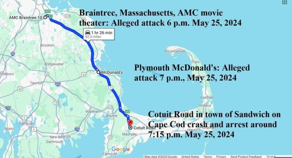 Jared Ravizza allegedly stabbed four young girls in a movie theater and two more victims in a Plymouth McDonald's before his arrest in the town of Sandwich