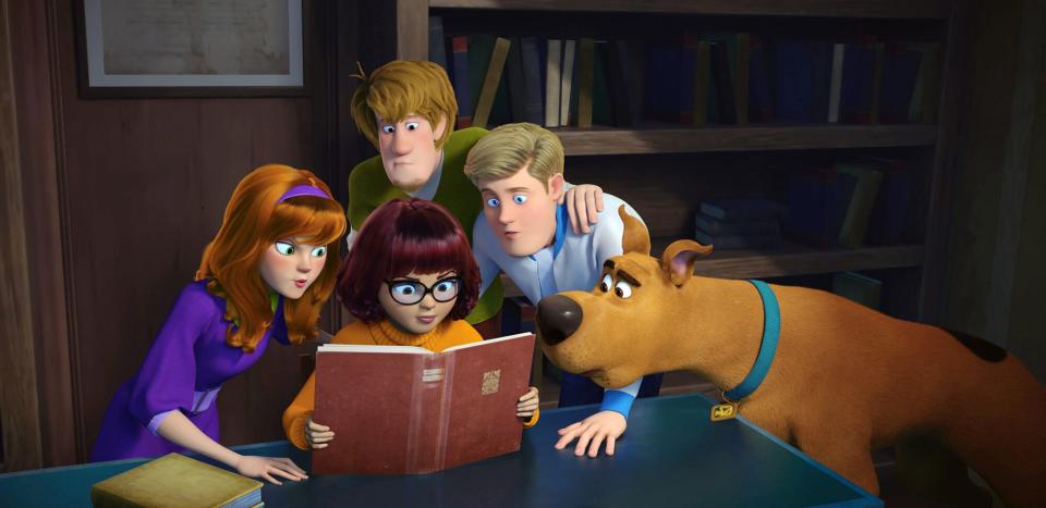 SCOOB!, from left: Daphne (voice: Amanda Seyfried), Velma (voice: Gina Rodriguez), Shaggy (voice: Will Forte), Fred (voice: Zac Efron), Scooby-Doo (voice: Frank Welker), 2020