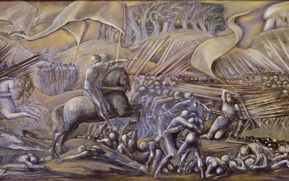 Flodden Field by Edward Burne-Jones, 1882, with King James IV mortally wounded - bridgeman images