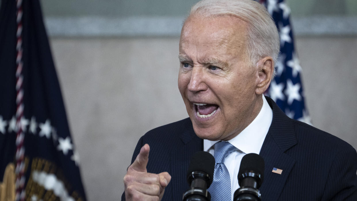 U.S. President Joe Biden speaks about voting rights at the National Constitution Center on July 13, 2021 in Philadelphia, Pennsylvania. (Drew Angerer/Getty Images)