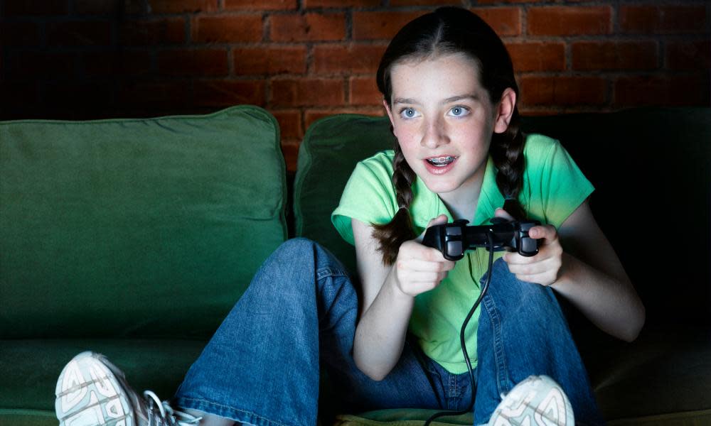 Girl playing video game