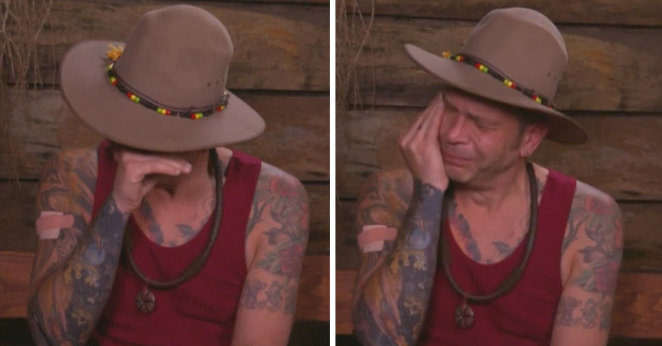 Dylan Lewis tears up on I&#39;m A Celebrity... Get Me Out Of Here! 2022. Photo: Channel 10.