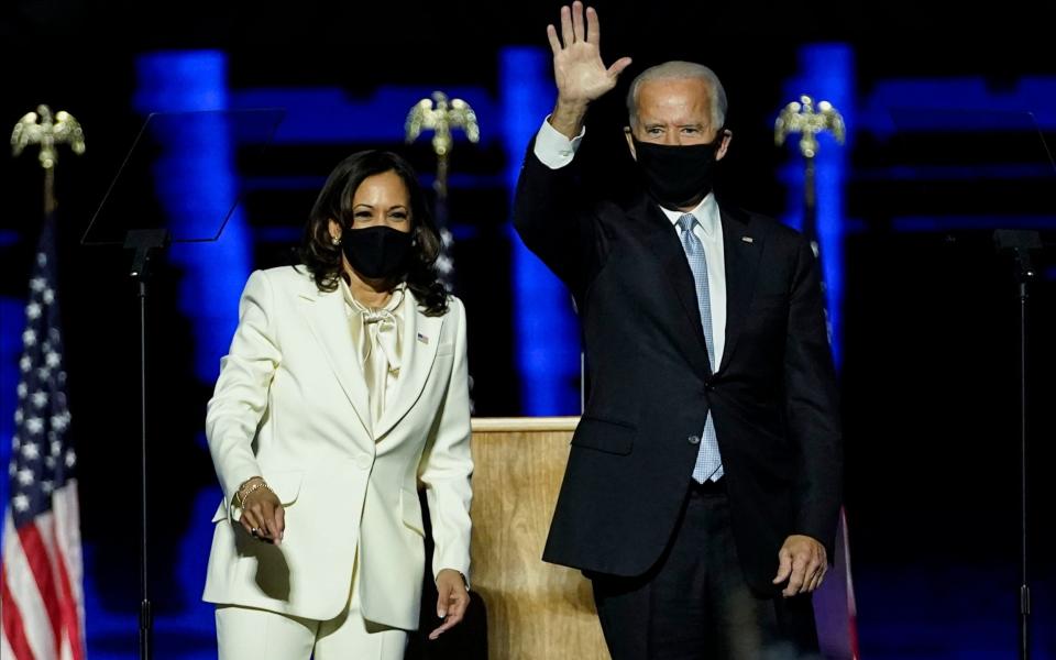 Joe Biden and Vice President-elect Kamala Harris deliver remarks after being declared the winners  - AFP