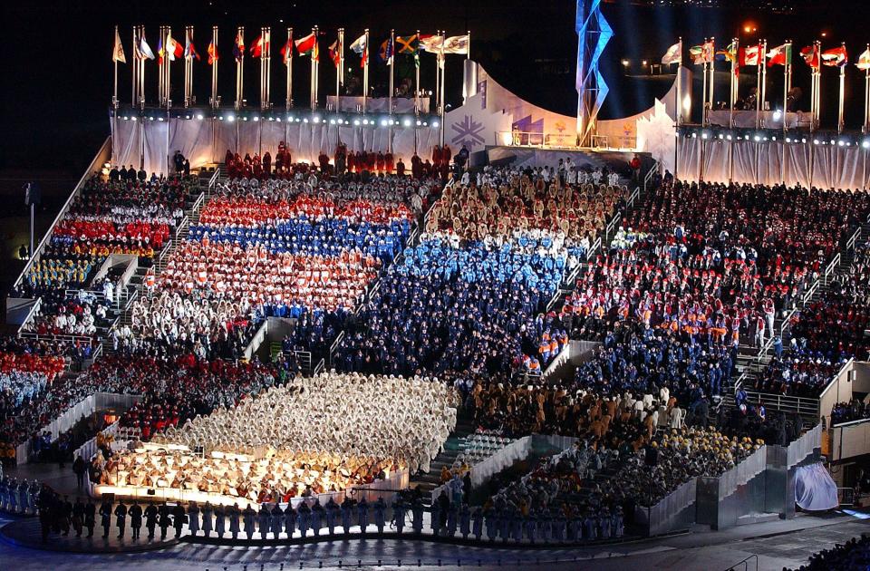 The opening ceremonies of the Salt Lake 2002 Winter Games takes place at Rice-Eccles Stadium on Friday, Feb. 8, 2002.