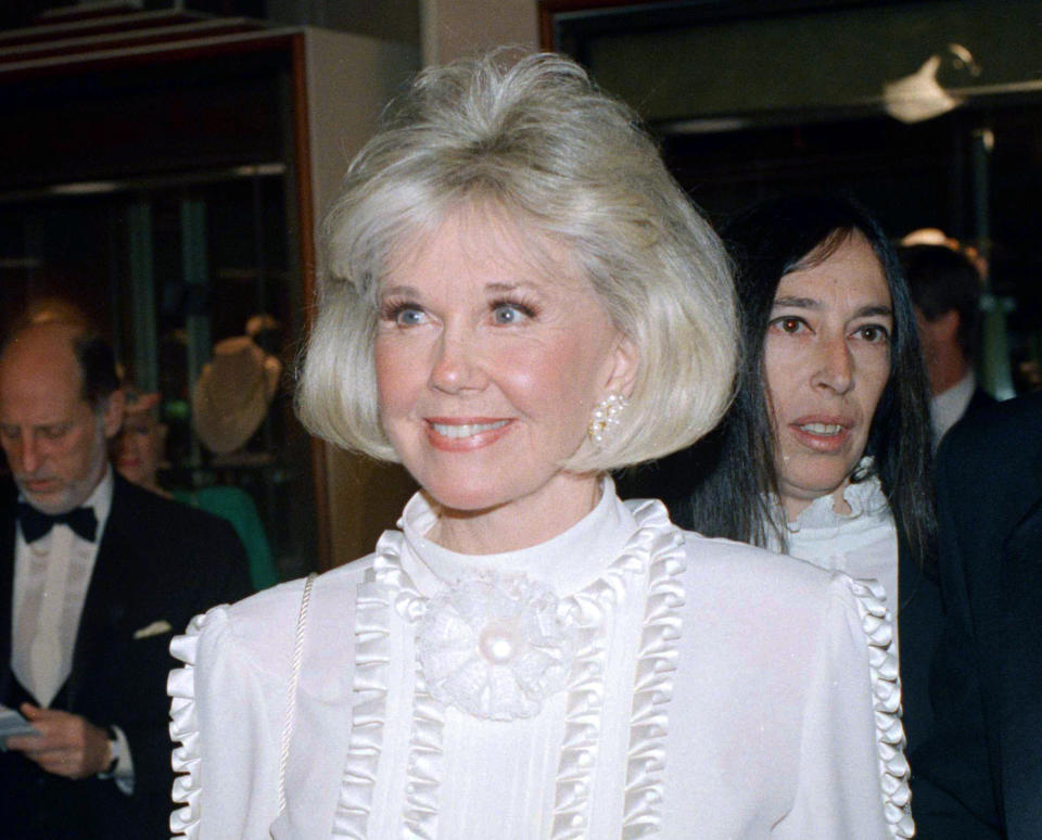 Singer-actress Doris Day, Cecil B. DeMille Award recipient, appears at the annual Golden Globe Awards in Los Angeles. Day, who stood for the 1950s ideal of innocence and G-rated love, died May 13. She was 97. (AP Photo/Bob Galbraith)