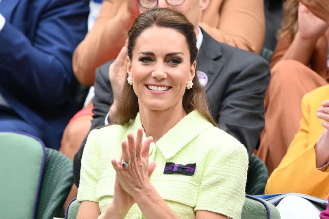 <p>Karwai Tang/WireImage</p> Catherine, Duchess of Cambridge attends day thirteen of the Wimbledon Tennis Championships at All England Lawn Tennis and Croquet Club on July 15, 2023 in London, England.