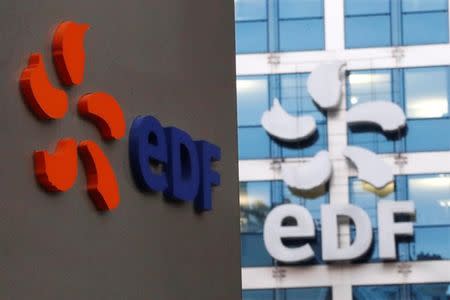 The logo of France's state-owned electricity company EDF is seen on the company's headquarters in Paris, France, November 24, 2016. REUTERS/Charles Platiau