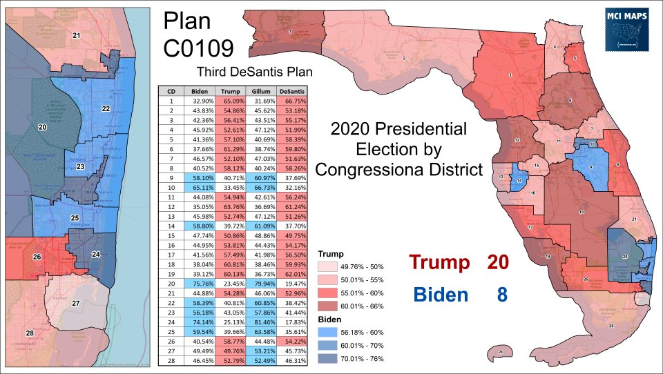 On Wednesday, Gov. Ron DeSantis released a proposed map for the special session that would help Republicans capture 20 of Florida’s 28 congressional districts and dramatically change the seats now held by Reps. Al Lawson and Val Demings.