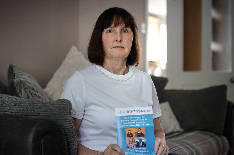 Christine Huggins , whose husband Robert Huggins died instantly when an IRA bomb exploded under his van in Enniskillen in May 1984 -Credit:Manchester Evening News