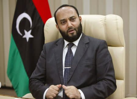 Mashallah Zwai, Oil Minister in rival Prime Minister Omar al-Hassi's government, speaks during an interview with Reuters in Tripoli November 25, 2014. REUTERS/Ismail Zitouny