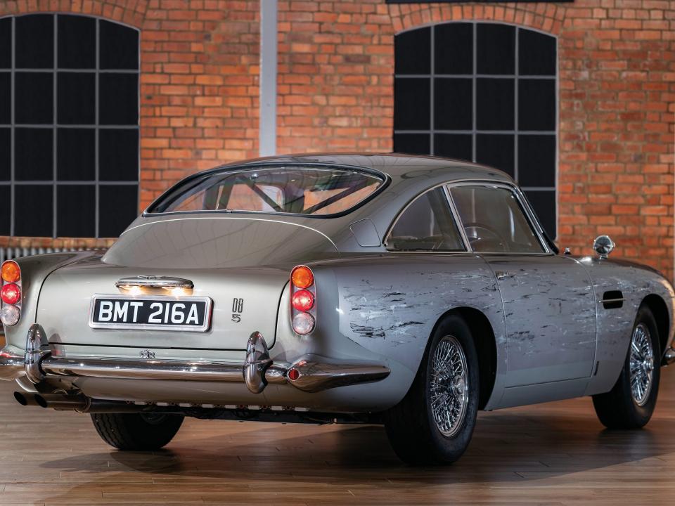 A picture of the Aston Martin DB5 from the back, showing scratches.