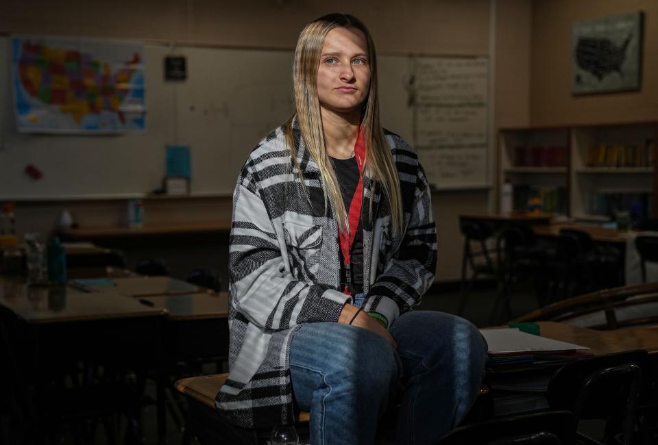 Lexi Dellinger is there for her students like her teachers were there for her when she was a kid. When Dellinger was in fourth grade, her mother passed away in a routine surgery. "It was so unexpected," says Dellinger, 23, as tears fill her eyes recalling that winter day 13 years ago. Lexi Dellinger was photographed on Wednesday, Feb. 1, 2023 at Lapel Elementary School in Lapel.