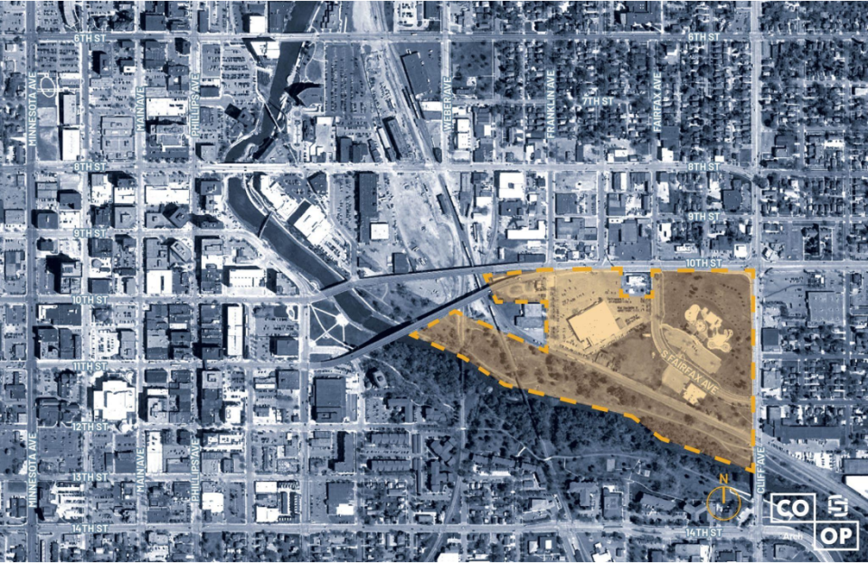 A map view of where the new Riverline District in downtown Sioux Falls will be located.