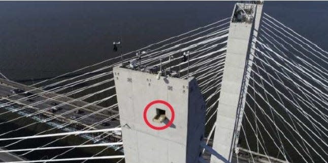 A falcon nesting box is located on one of the spires of the Gov. Mario M. Cuomo Bridge that crosses the Hudson River's Tappan Zee between Rockland and Westchester counties.