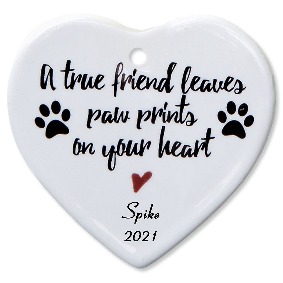 heart-shaped christmas ornament to commemorate a deceased pet