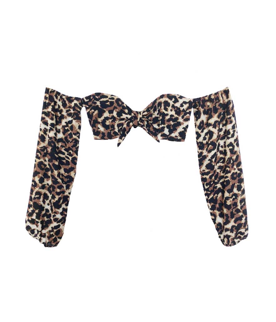 Leopard print long-sleeve crop top inspired by Kourtney Kardashian. 