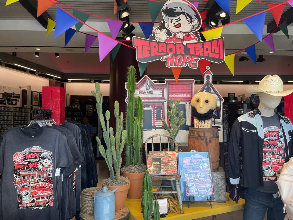 merch stand for terror tram nope merchandise at universal hollywood for halloween horror nights
